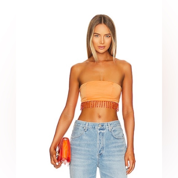 superdown Tops - REVOLVE Superdown Orange Strapless Crop Top